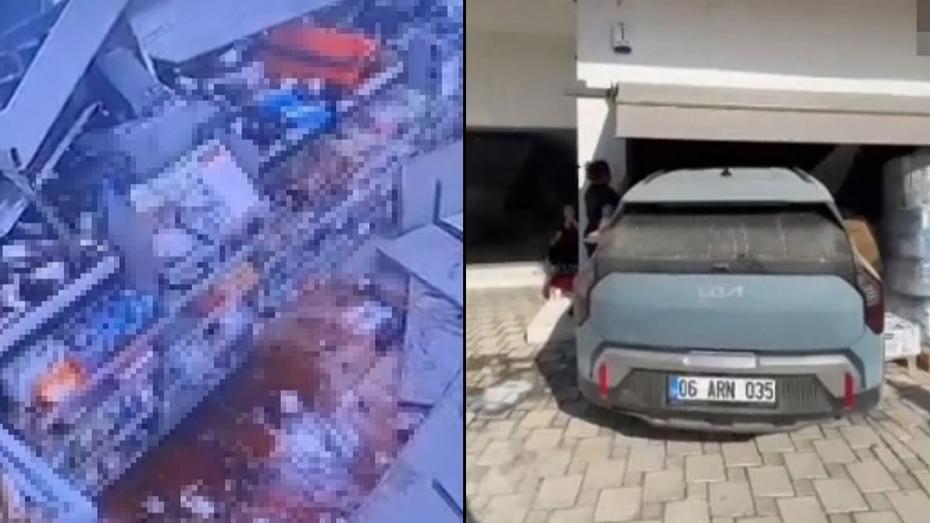 Kontrolden Çıkan Otomobil Markete Girdi: Çalışanlar ve Müşteriler Büyük Panik Yaşadı